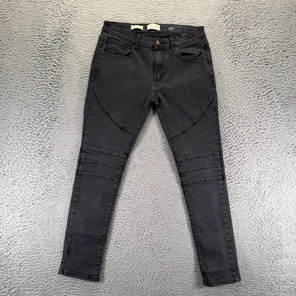 Scott James Jeans Mens 31x28 Black Cotton Denim Skinny Slim Biker Moto Stretch